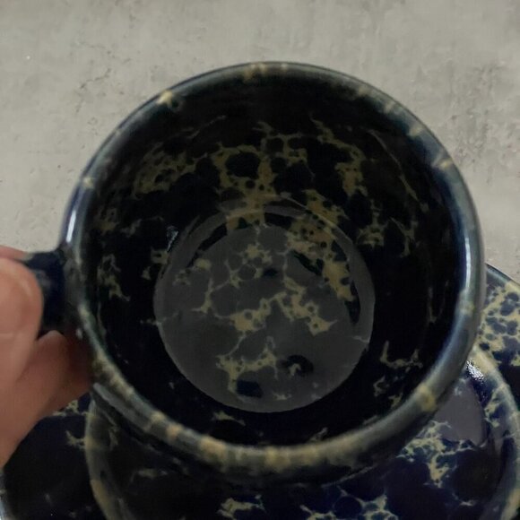 Bennington Potters NewLine Blue Agate Stoneware 6 oz Coffee Cup 5.75" Saucer Set - Picture 4 of 10